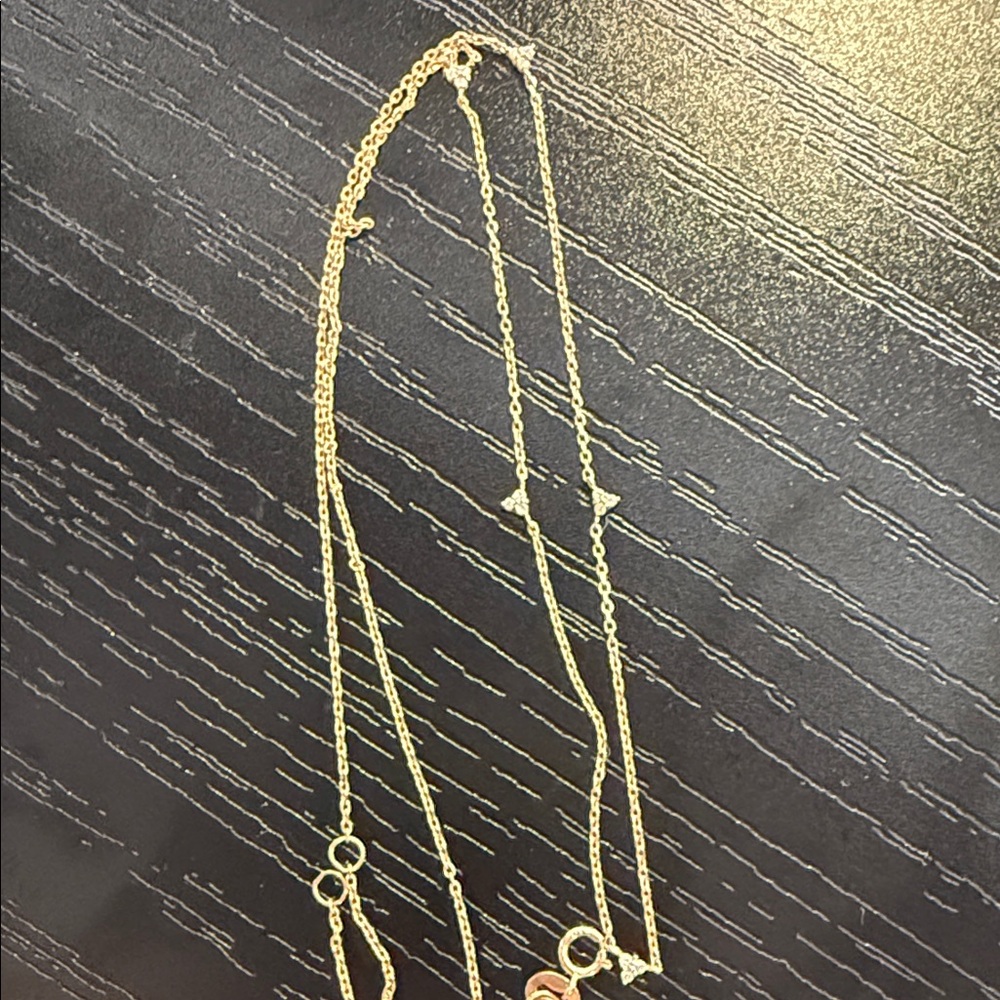 14k Rose Gold Trio Diamond Station Necklace - Picture 3 of 3